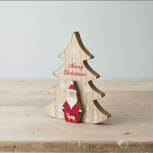 Albero di Natale in legno con Babbo Natale